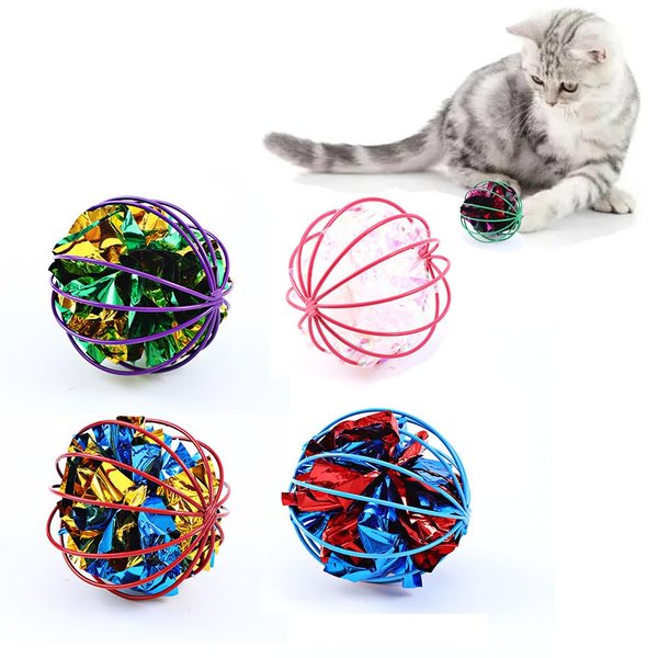 IUHKBH Cat Balls, 4 PCS Interactive Cat Toy with Colorful Mylar Crinkle Ball Cat Chase Ball Self Play Toys for Cats