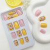 Press on Nails Short Square Fake Nails Sunflowers Glue on Nails Yellow & Light Pink Full Cover Acrylic Nails White Lines False Nails Glossy & Spring Stick on Nails for Women 24Pcs