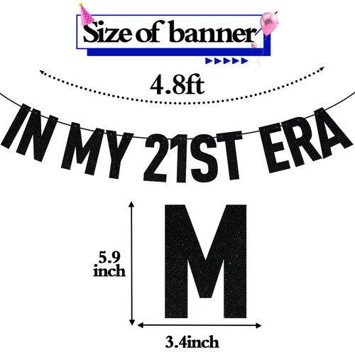 Black Glitter In My 21st Era Banner, Happy 21st Birthday/Cheers to 21 Years/21 Years Loved & Blessed, Funny 21st Birthday Party Decorations Supplies