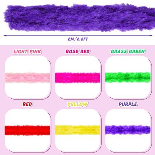 24 Pcs 6.6 ft Colorful Feather Boas Thin Plush Turkey Feather Scarf for Unisex Women Girls Kids Adult Costume Party Bulk Decorations Wedding Performance