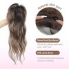 Fine Plus Mini Hair Topper Clip in Bangs 360° Cover Curly Bangs Hair Clip Fake Bangs Synthetic Wavy Hair Toppers for Women French Clip in Hair Extensions for Daily Wear(Rich Brown with Dark Root)