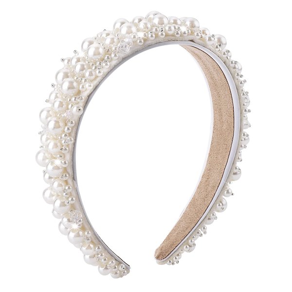 Lusofie Pearl Headbands for Women Wide Hair Hoop Band Bridal Headband Rhinestones Hairbands Faux Pearl Hair Hoop Wedding Hair Styling Accessories for Women