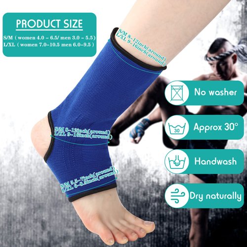 Geyoga 2 Pairs Compression Ankle Sleeve Muay Thai Foot Brace Boxing Ankle Braces for Men Breathable Ankle Support for Women Ankle Wraps Support for Martial Arts Kickboxing Gym Running, L Size