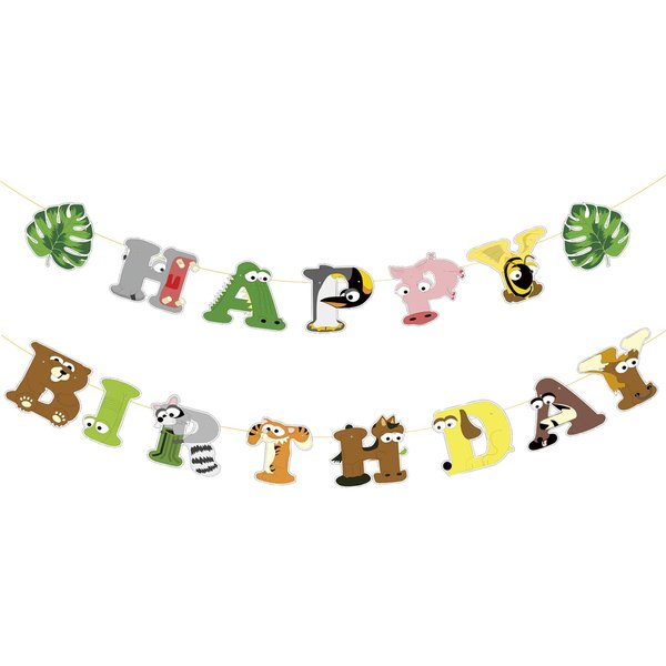 Safari Animals Happy Birthday Banner, Jungle Party Sign Jungle Animals Theme Bunting Party Decorations Supplies for Safari/Jungle Themed Birthday Party