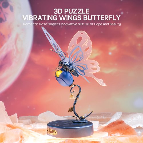 RoWood 3D Puzzles for Adults,Mechanical Butterfly Puzzle for Adults,Species Model Kit,Electric Building Toy Kit,DIY Creative Craft Gifts for Adults,Unique Office&Home Decor (Blue)