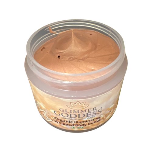 Glimmer Goddess Organic Shimmer Body Butter Travel Size 2 oz (Bronze Super Level 3) - Nourishing, Hydrating, Natural Glow - Vegan, Cruelty-Free, Paraben-Free