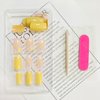 Yellow Press on Nails Medium Square Fake Nails Full Cover False Nails with Design Swirl Stick on Nails Solid Color Nails Press Ons Cute Glossy Acrylic Glue on Nails for Women Girls Manicure Set 24Pcs