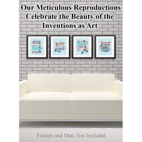 Mermaid Set Art Prints - Beautiful Beach Decor, Nursery Room Cute Print, Mermaid Kids Bathroom Display, Inspirational Quote Children Room Gift, Set of 4 Photos - 8x10 Unframed Art Prints Posters