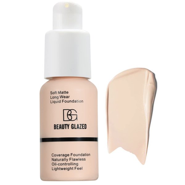 Beauty Glazed Soft Matte Silky Full Coverage Liquid Foundation, Multi-Use Buildable Foundation Lightweight Feel Oil Control Longwear Naturally Flawless Coverage Foundation (105 Sand)