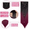 24 Inch Wavy Curly Full Head Clip in on Double Weft Hair Extensions 7Pcs 16 Clips in Synthetic Hair Extensions Natural Black Mix Silver Grey (160G/Set)
