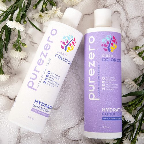 Purezero Clean Color Care Hydrating Shampoo & Conditioner Set - Toning, Balance for Color Treated Hair - Hydrate Dry Hair - Zero Sulfates, Parabens, Dyes - 100% Vegan & Cruelty Free