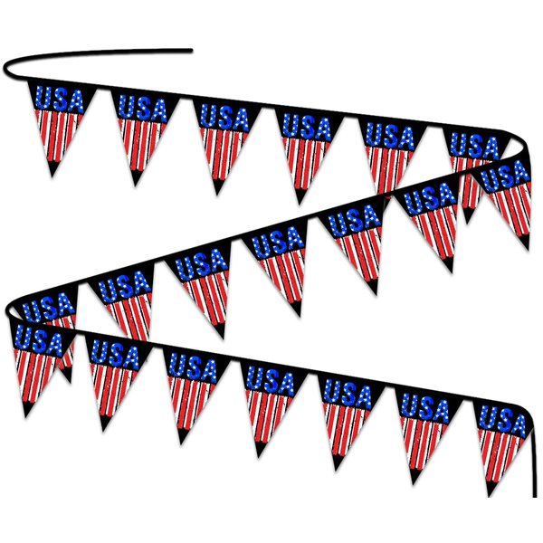 Fabric Pennant Banner for Independence Day, Happy 4th of July American Flag Banner, Patriotic Party Decorations and Supplies, Patriotic USA Bunting Banner