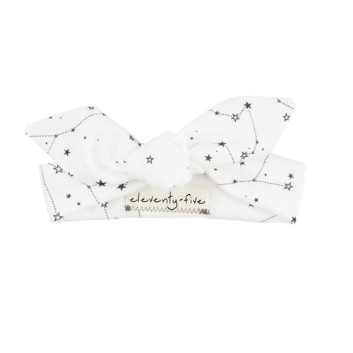 Organic Knotted Adjustable Headbands for Baby Girls - White Zodiac Stars