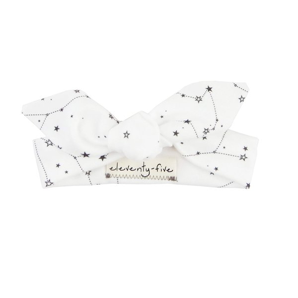 Organic Knotted Adjustable Headbands for Baby Girls - White Zodiac Stars