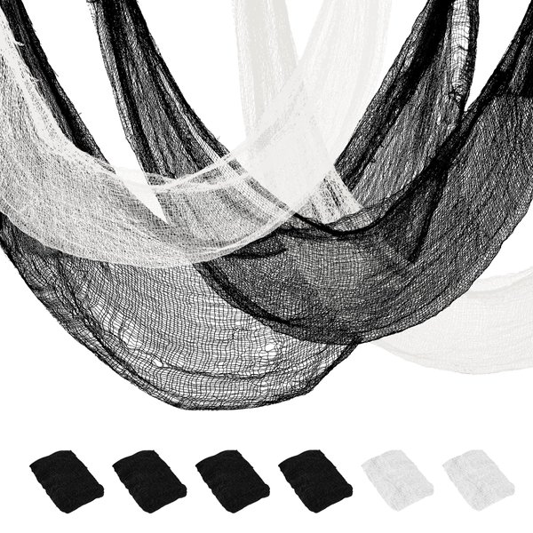 Xgunion Creepy Cloth 6Pcs 30×72inch Black Spooky Scary Gauze Decor Halloween Decorations for Party Indoor Outdoor (4Black + 2White)