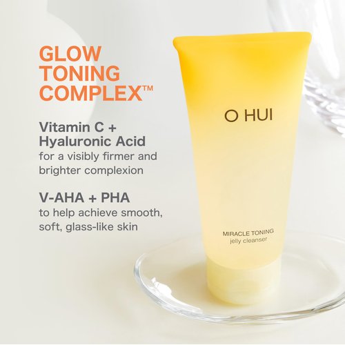 O HUI Miracle Toning Jelly Cleanser | Gentle Cleanser Face Wash | Hyaluronic Acid, Vitamin C, AHA, PHA, Glycerin | Facial Cleanser | Glowing Skin | Dullness | Korean Skin Care