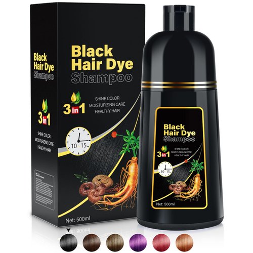 Black Hair Dye Shampoo 3 in 1 champu para canas for Gray Hair Coverage Hair Color Shampoo for Women and Men Instant Herbal Ingredients Long Lasting 500ML