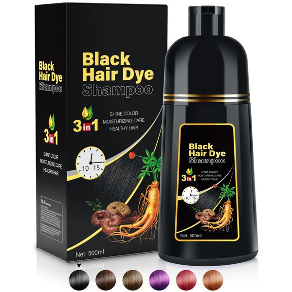 Black Hair Dye Shampoo 3 in 1 champu para canas for Gray Hair Coverage Hair Color Shampoo for Women and Men Instant Herbal Ingredients Long Lasting 500ML
