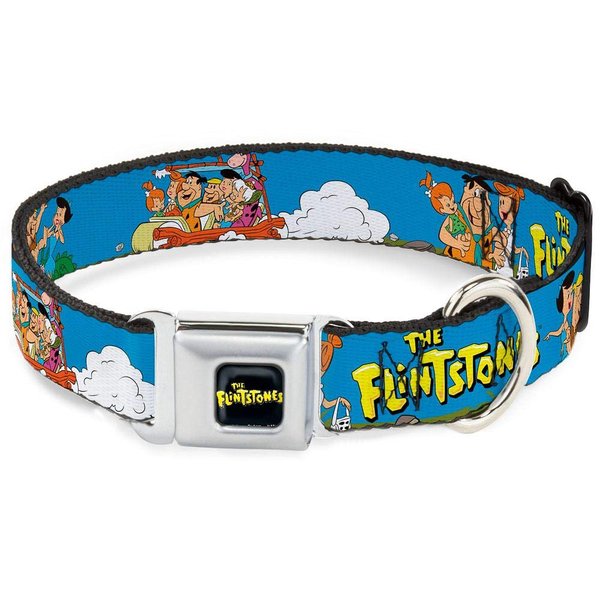 Buckle-Down Dog Collar Seatbelt Buckle The Flintstones and Rubbles Group Pose Logo Blue 18 to 32 Inches 1.5 Inch Wide (DC-WFS004-WL)