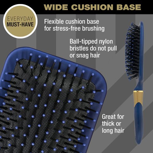 Conair Velvet Touch hair brush - Detangling hair brush - Ideal for all hair types - Paddle Cushion - Soft Touch Handle - Colors at random - 1 Count