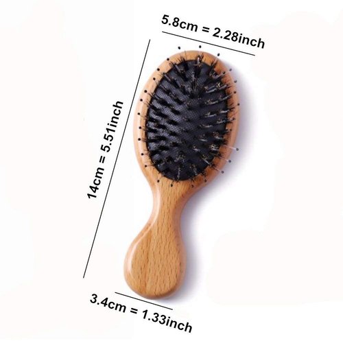 Hair Brush Mini Boar Bristle Hairbrush for Thick Curly Thin Long Short Wet or Dry Hair Detangle Massage Add Shine, Pocket Travel Small Paddle Hair Brush for Men Women Adults