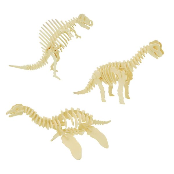 3D Wooden Crafts Puzzle - 3 Piece Set Wood Dinosaur Skeleton Model Puzzle - DIY Wooden Assembly 3D Puzzle Toys Gifts for Kids Boys Teen Adults