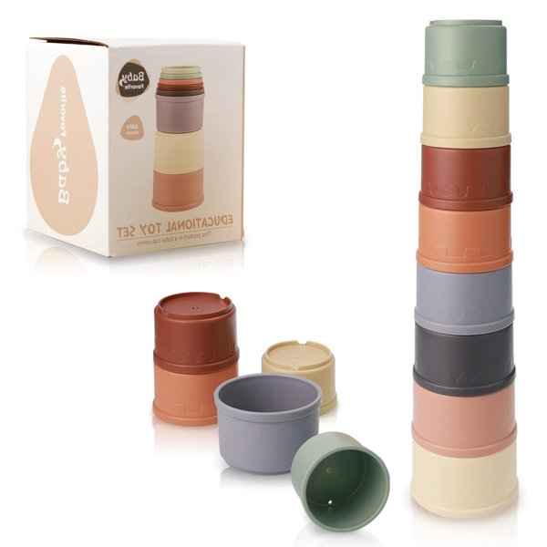 Muulaii 8 PCS Nesting Cups Toys, Fun Educational Stack Up Cups Nesting Cups Rabbit Baby Stacking Cups for Babies 6-12 Months, Drain Holes Fun for Bath, Pool, Water, & Sand Play Sifting & Sprinkling