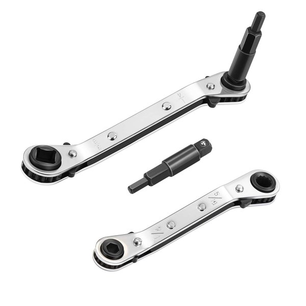 WADEO HVAC Service Wrench Set, 4 Sizes, Hex Bit Adapter, Compact Design, Suitable for Air Conditioning and Refrigeration Equipment Repair
