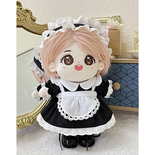 niannyyhouse 20cm Plush Doll Clothes Headwear Dress Apron Maid Suit 8in Soft Stuffed Plush Dress up (Black)