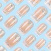 MISUD Press on Nails Short Square Fake Nails Glossy Glue on Nails Nude Ombre Acrylic Nails Squoval Artificial Nails Bling Glitter Stick on False Nails with White French Tip Design 24 pcs