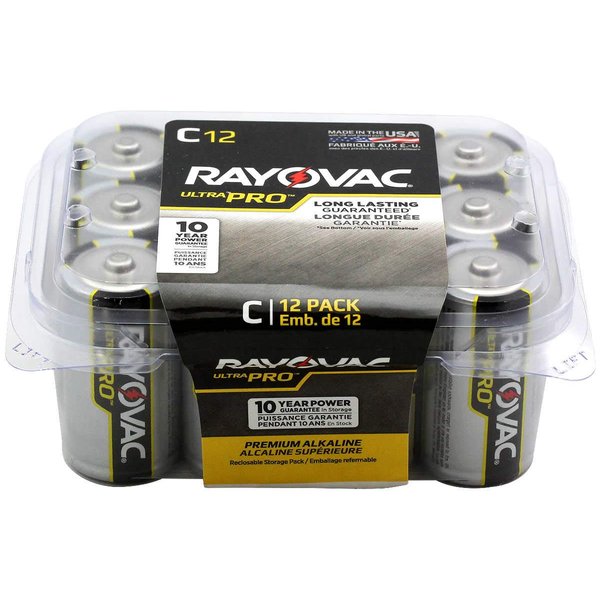 Rayovac Batteries ALC-12PPJ UltraPro Industrial Alkaline Battery, C Size, Standard, Black (Pack of 12)