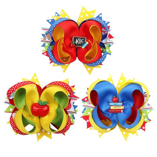 School Bow Cheer Bow Clip, Back to School Hair Bow Ponytail Holder, Pencil Girls Hair Clips ZFJ26 (3pcs Clips Set)