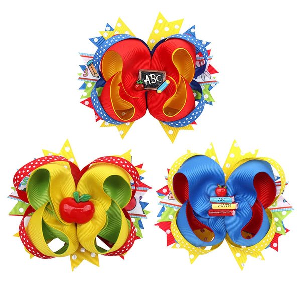 School Bow Cheer Bow Clip, Back to School Hair Bow Ponytail Holder, Pencil Girls Hair Clips ZFJ26 (3pcs Clips Set)