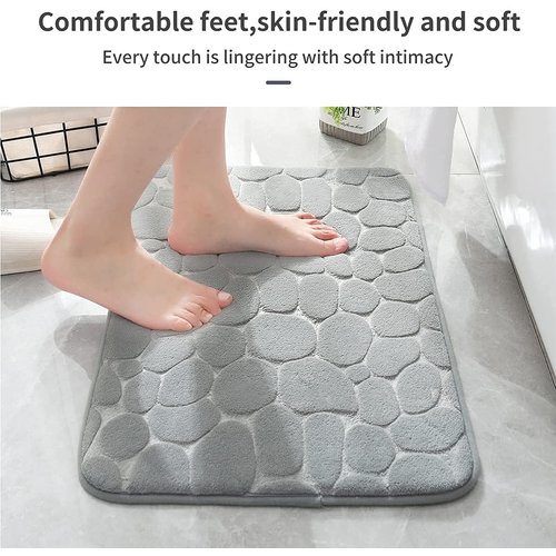 YIHOUSE Memory Foam Bath Mat Cobblestone Bathroom Rugs Super Water Absorbent Bath Mats for Bathroom Machine Washable Bath Rugs(20x32,Light Gray)