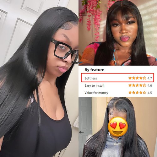 ONETIDE Straight Lace Front Wigs Human Hair 18inch for Women 13x4 Lace Frontal Human Hair Wig Pre Plucked with Baby Hair Natural Color(18 Inch)