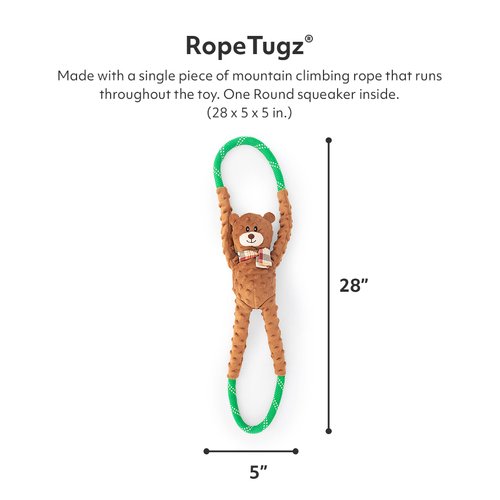 ZippyPaws Ropetugz Bear Game Dog Toy – Interactive Rope Toy with Squeaky Bear – Fun Tug-of-War and Chew Toy for Dogs
