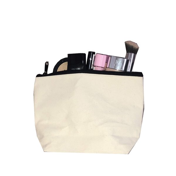 ToteBagFactory Eco-Friendly Gusseted Zipper Pouches Cosmetic, Toiletry Bags (Pack of 6) (White Canvas)