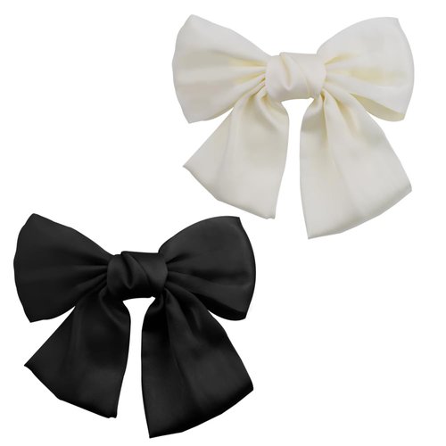 Satin Layer Hair Bows Black White Hair Bow Clips for Women Girls Ribbon Tassel Hair Bow Clip Black Hair Accessories for Teen Girls Coquette Hair Barrettes 2pcs Bow Hair Clips Women White