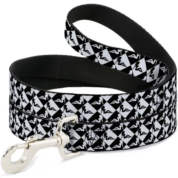 Dog Leash Mud Flap Girl Diamonds Black White 4 Feet Long 0.5 Inch Wide