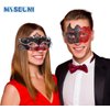 MYSEUNI Masquerade Mask for Couple Red - Shiny Rhinestone Venetian Mask & Mens Venetian Half Face Mask for Christmas Mardi Gras Party Halloween Costume Cosplay Prom Masked Ball