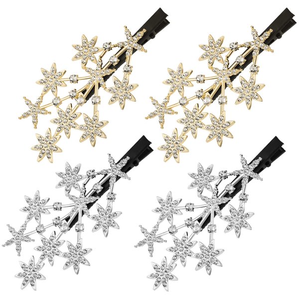 ANCIRS 4 Pack Rhinestone Star Hair Clips for Women, Sparkling Jewelry Hair Barrettes Accessories, Luxury Diamond Hair Styling Pins Comb Clamp Claw Clippers for Girls- 2 Gold & 2 Silver