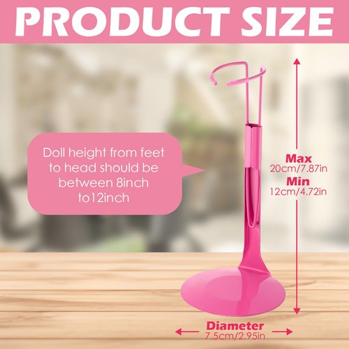 Yaocom 12 Pcs Doll Stand Action Figure Stands with Expandable Waist Wire for 8" to 12" Dolls and Action Figure(Rose Red)