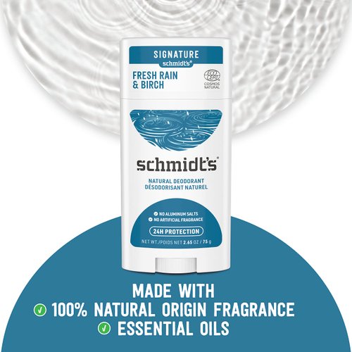 Schmidt's 100% Natural Origin Ingredient Deodorant Stick Fresh Rain & Birch 2 Count for 24-Hour Odor Protection 2.65 oz