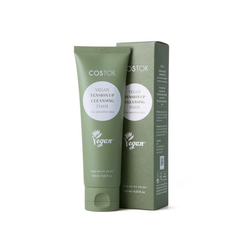 COSTOK Vegan Tension Up Cleansing Foam for sensitive skin 120ml 4.05oz. Refreshing Mild Daily Face Wash Cleanser Vegan Formula EWG Verified PEG Free Cruelty Free Gel Type Soy Ink Packaging