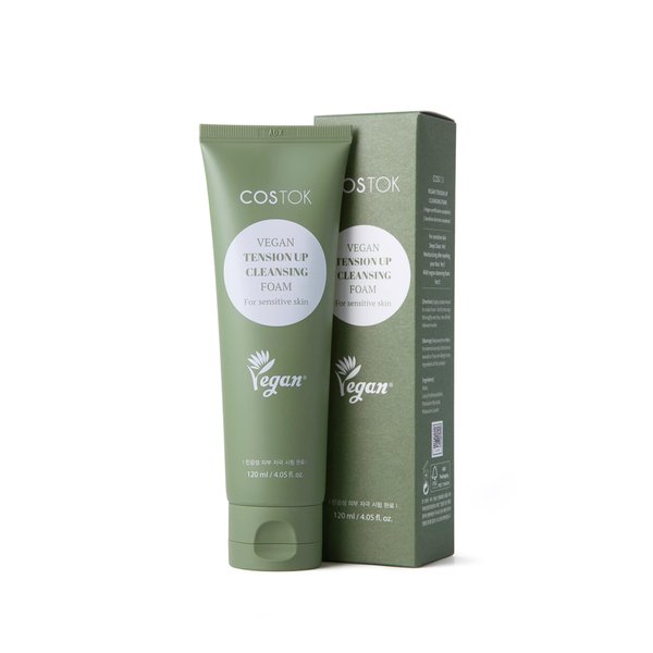 COSTOK Vegan Tension Up Cleansing Foam for sensitive skin 120ml 4.05oz. Refreshing Mild Daily Face Wash Cleanser Vegan Formula EWG Verified PEG Free Cruelty Free Gel Type Soy Ink Packaging
