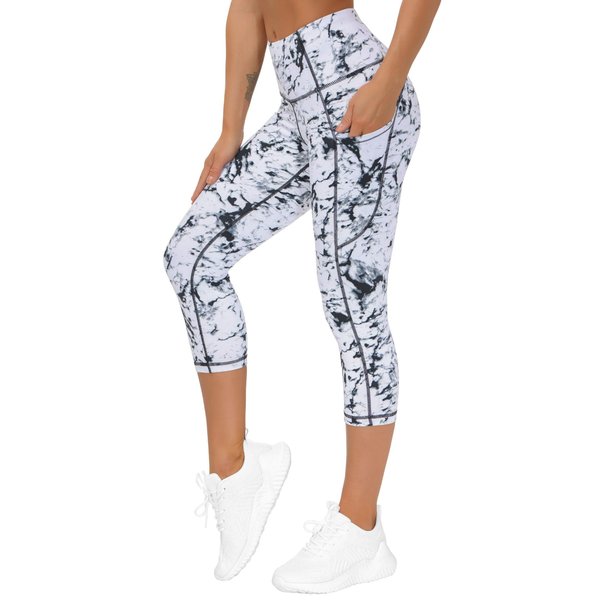 THE GYM PEOPLE Thick High Waist Capris Yoga Pants with Pockets, Tummy Control Workout Running Yoga Leggings for Women