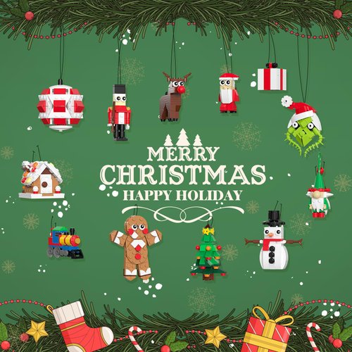 Christmas Ornaments Building Block with Strings for Christmas Tree 2024 New Sets Compatible for Lego,12 Pack Xmas Hanging Decorating Toys for Kids 6-12 Festival Pendants Holiday Favor Buildable Kits