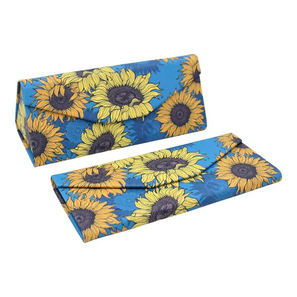 Real Sic Sunflower Eyeglasses Case - Pu Leather Magnetic Foldable Holder Easy to Carry for Sunglasses, Eyeglasses, Reading Glasses