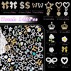 140 Pcs Flowers Assorted Nails Art Charms, Alloy Silver Gold Dangle Heart Star Butterfly Bowknots Crown Dollar Metal Nail Gems, 3D Mix Bow Heart Pearls Acrylic Nails Charms for Nails DIY