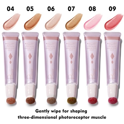 Liquid Highlighter Beauty Wand, 13 Colors, Creamy Soft Texture Face Highlighter for Natural Matte Finish, Long Lasting, Blendable Highlighter Stick Makeup, with Cushion Applicator, 09, 0.68 Fl Oz